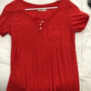 Red Hollister 1/4 Button Tee